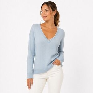 1901 Womens V-Neck 100% Cashmere Sweater Light Blue Long Sleeve Pullover Size M